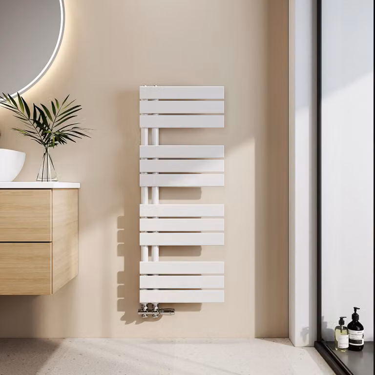 EMKE Radiatore da bagno Radiatore a pannello Attacco laterale Montaggio a parete Acqua calda Asciugamani scaldabagni Scalda asciugamani 1041 x 400 mm Bianco senza resistenza elettrica
