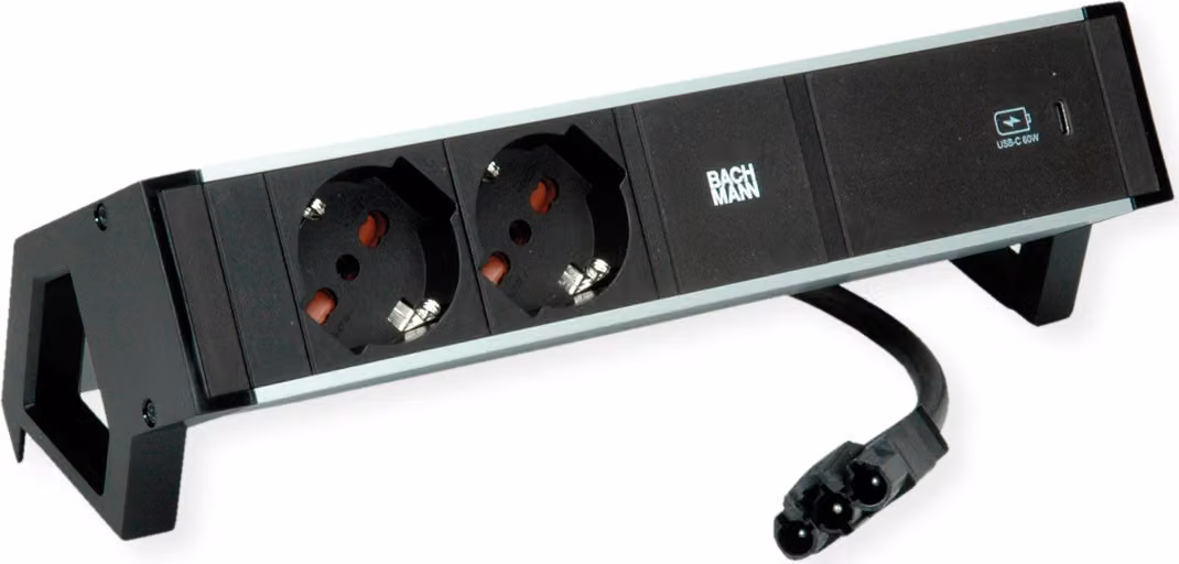 BACHMANN DESK2 ALU BLACK 2xP40, 1xUSBC 60W 0,2m GST18 Italia