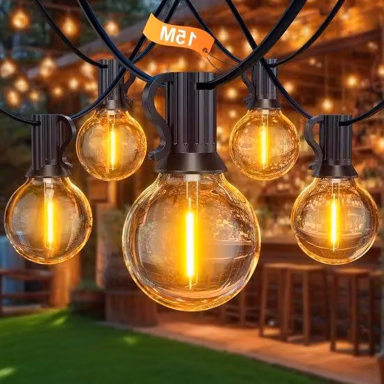 Ghirlanda luminosa a LED da 15 metri, impermeabile, con 25+1 LED, per interni ed esterni - giardino, terrazza, feste, ricorrenze, patio