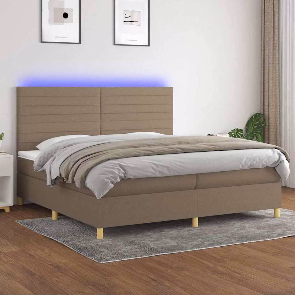 Letto con Materasso e Illuminazione LED vidaXL in Tessuto Tortora L 200 cm x P 200 cm – 1