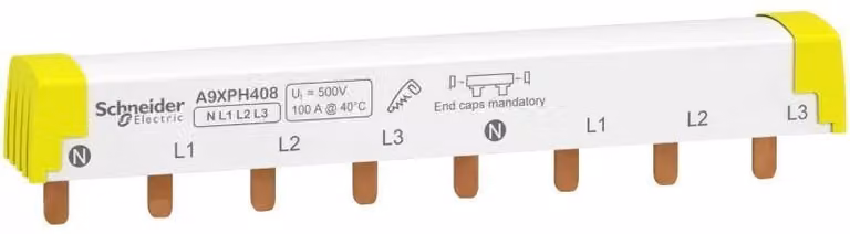 Barra di derivazione 3P+N, 8 moduli, 100 A - Barra di derivazione trifase 16 mm² 144 mm A9XPH408