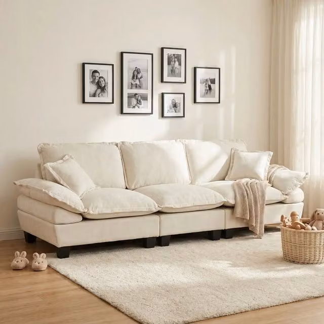 Divano 3 Posti in Tessuto Chenille con Braccioli ¨C Xylo ¨C Beige