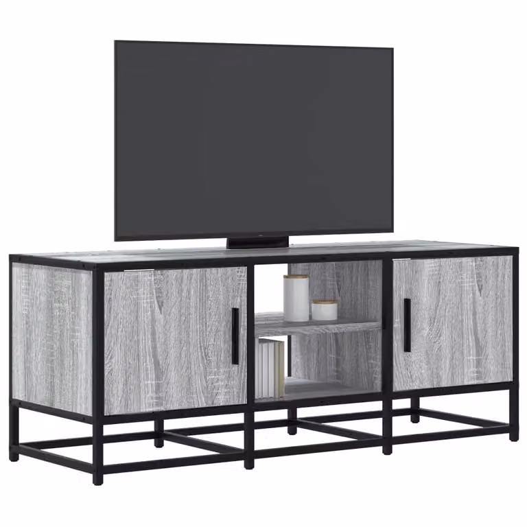Mobile TV vidaXL in stile industriale in legno e metallo, Grigio, L 100 cm x P 35 cm x H 41 cm