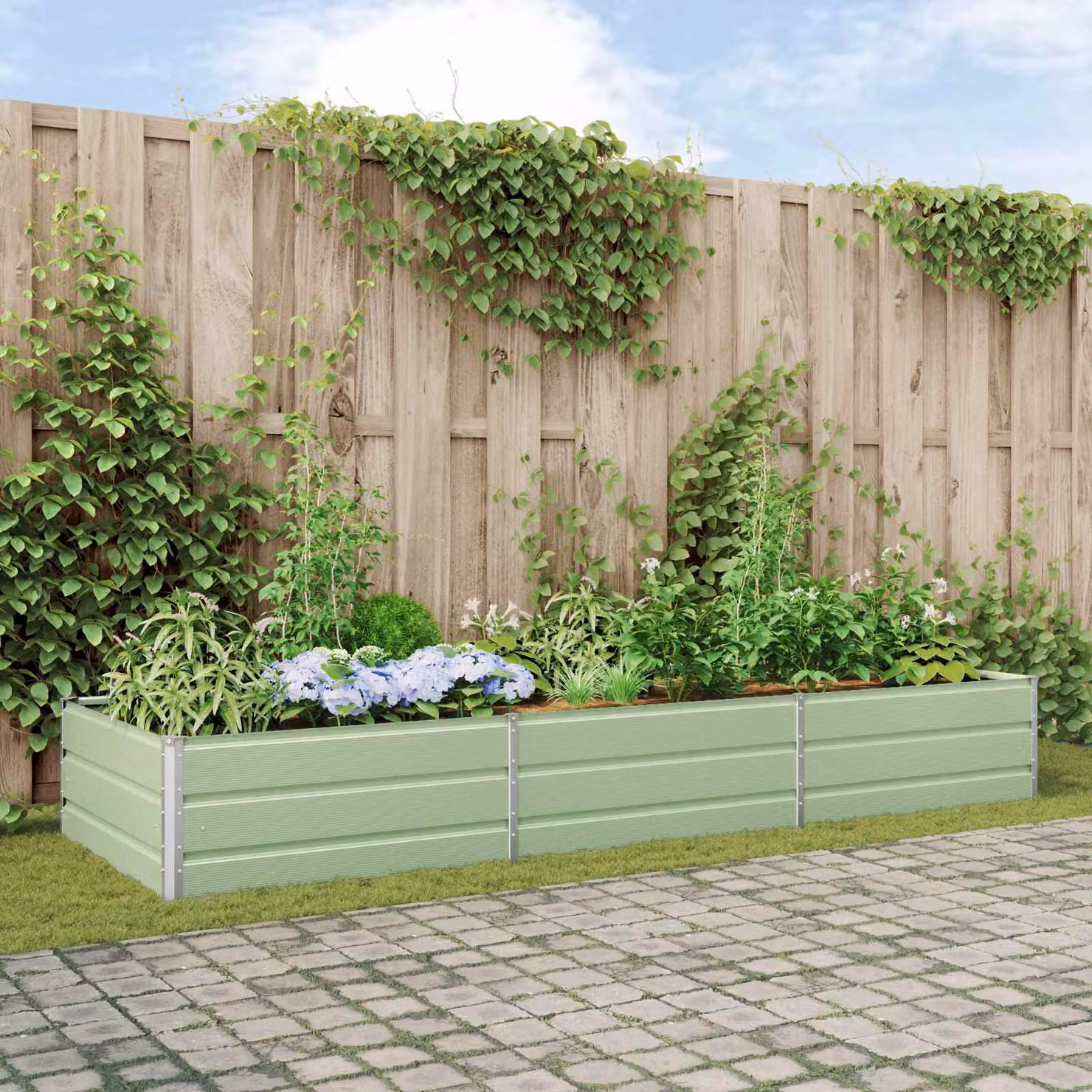Fioriera da giardino vidaXL in acciaio zincato verde, L: 290 cm, P: 100 cm, H: 45 cm