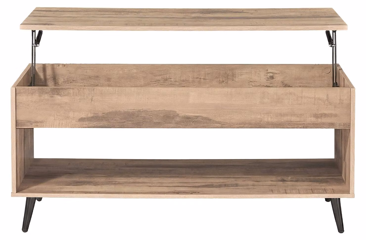 Tavolino da divano regolabile in altezza con vano nascosto | Colore: marrone cammello e nero | Dimensioni: 100x50x45/58,5 cm