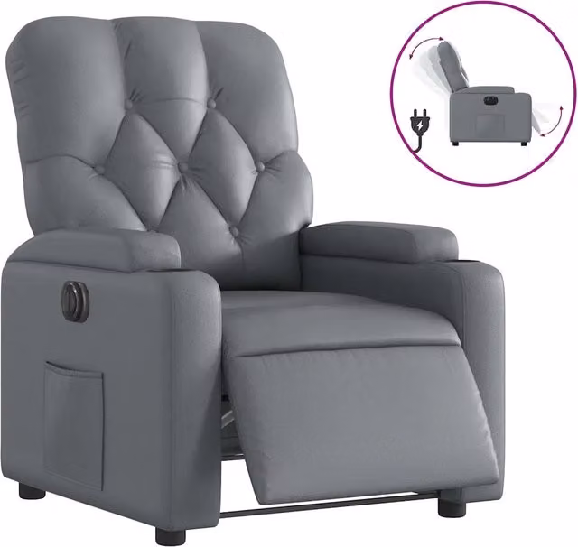 Poltrona | Sedia Relax Reclinabile Elettrica Grigia in Similpelle