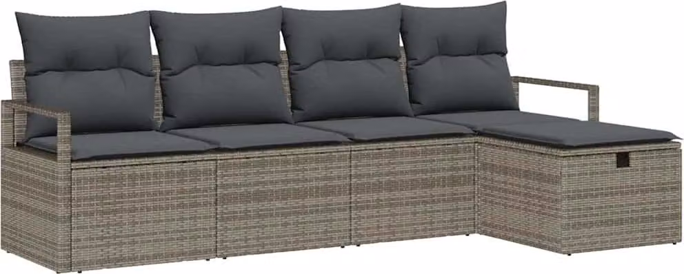 Set Divano da Giardino con cuscino 5 pcs Grigio Poly Rattan