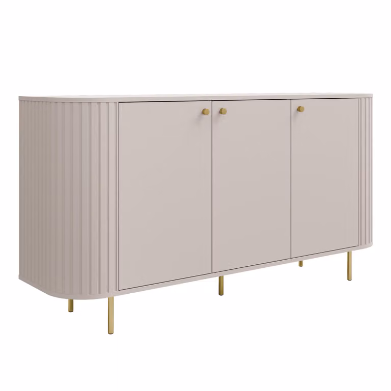 AX LIVING Comò Halay Beige, 3 ante Struttura moderna scanalata 164,6 cm con bordi arrotondati