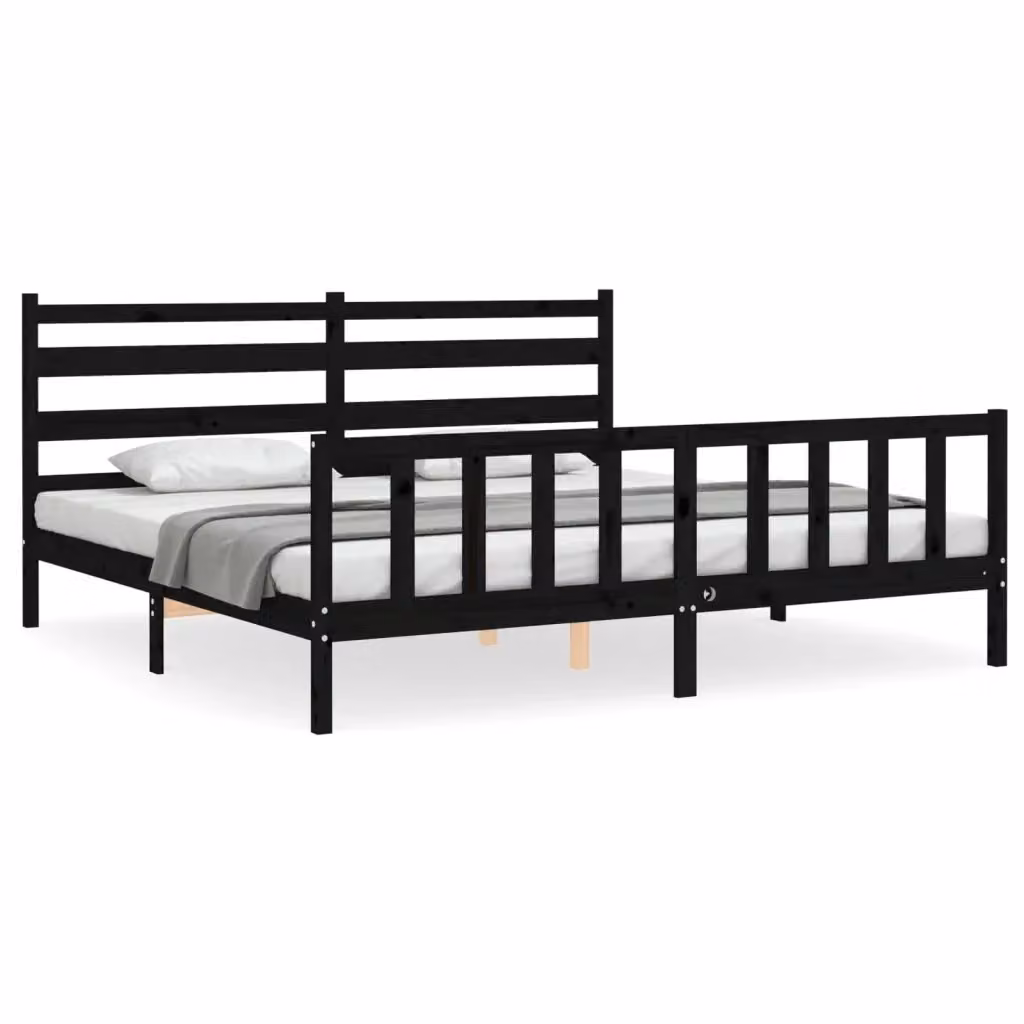 Letto con Testiera vidaXL in Legno Massello di Pino Nero L 200 x P 200 x H 30 cm – 2