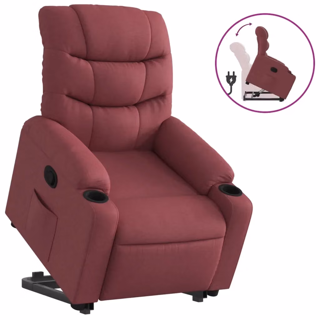 vidaXL Poltrona Alzapersona Reclinabile in Tessuto Rosso con Assistenza Sollevamento Elettrica – 2