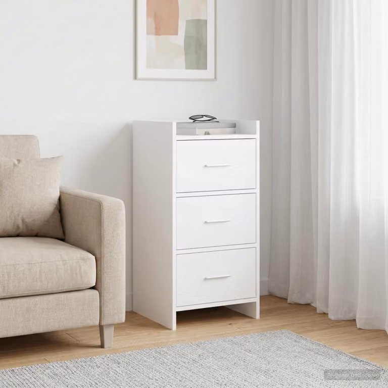 Credenza moderna vidaXL in legno ingegnerizzato e metallo, Bianco opaco, L 40 cm x P 36 cm x H 80 cm
