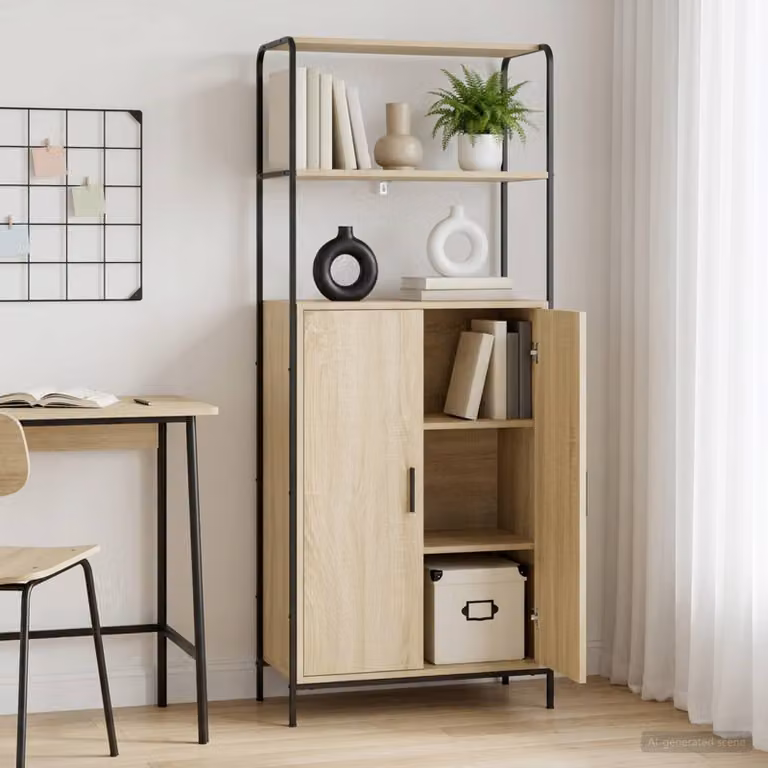 Credenza moderna vidaXL in rovere, colore beige e marrone, con ante a battente e ripiani interni, L 40 cm x P 33 cm x H 161 cm