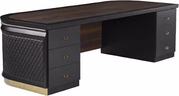 Luxus Schreibtisch mit Schubladen Bürotisch Leder Holz Schwarz-Braun