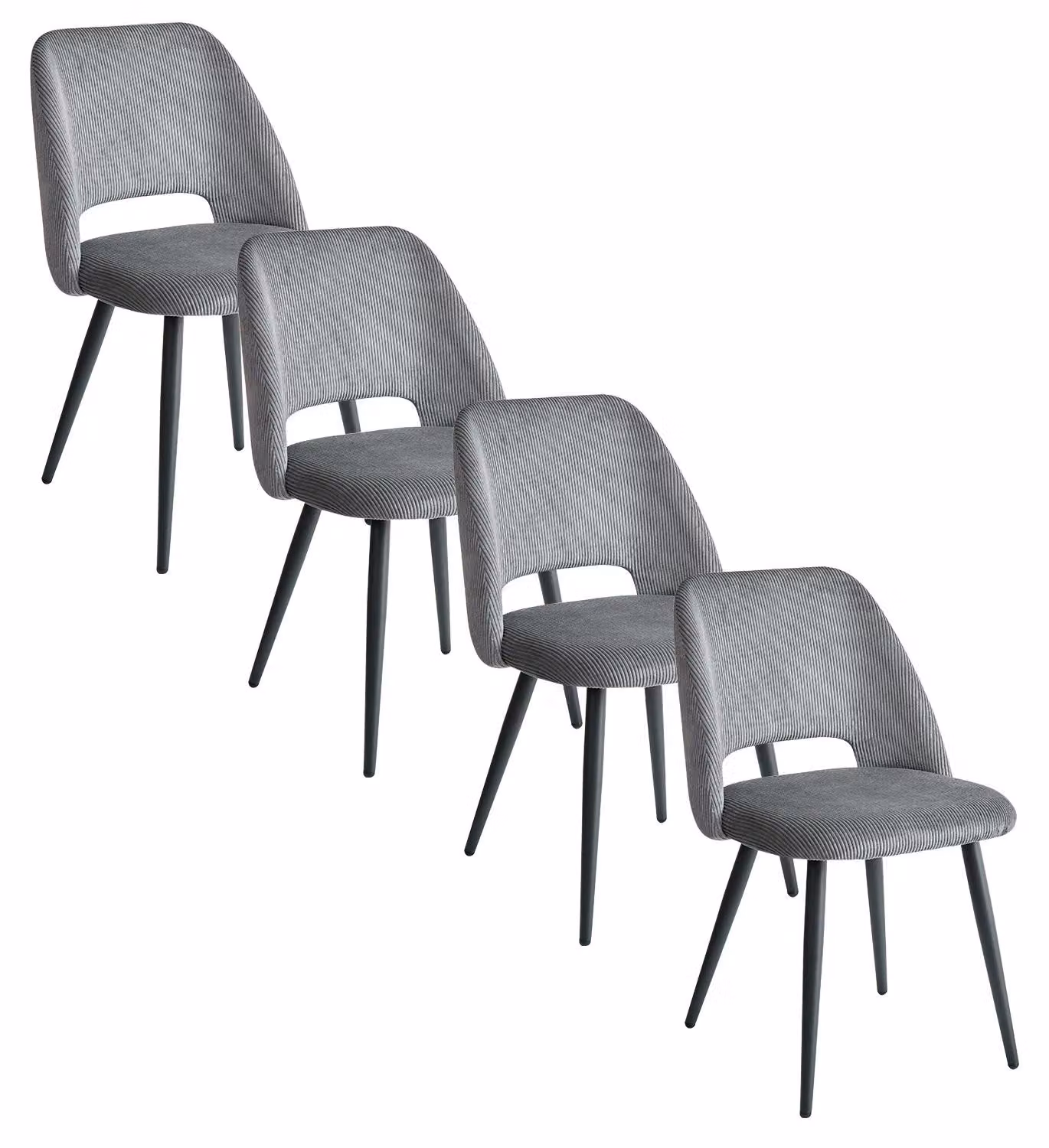 Set di 4 sedie da pranzo Cord – Sedie imbottite – Design moderno e minimalista – Struttura in metallo – Facili da pulire – Ideali per cucina e sala da pranzo – Grigie