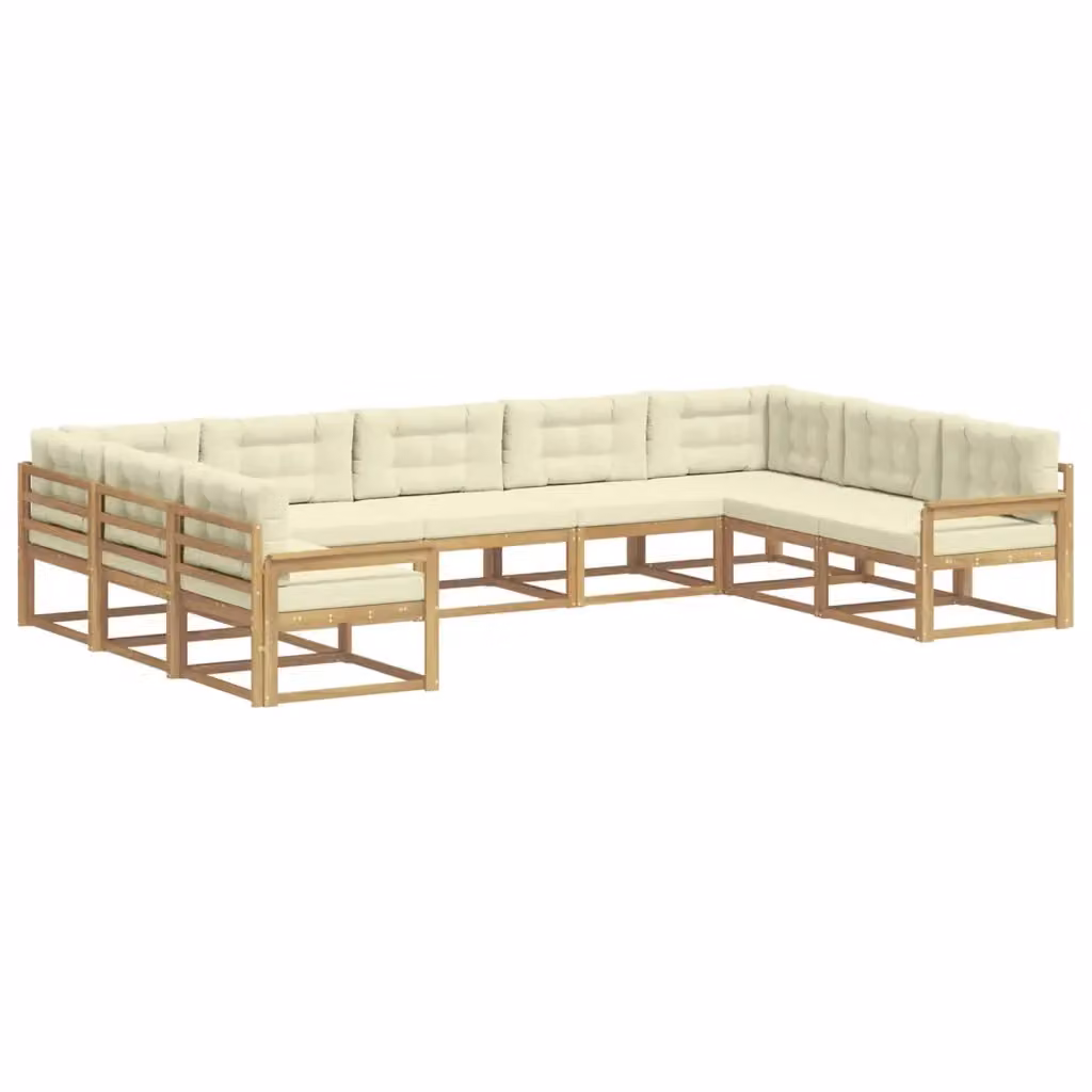 Set di divani da esterno a L vidaXL in legno di acacia con cuscini, Bianco e Beige – 2