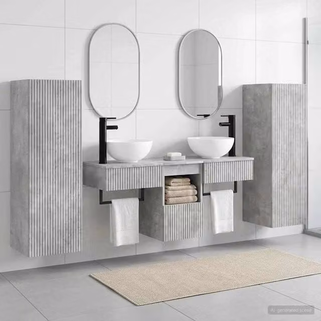 Set di mobili per il bagno 5 pz Grigio Cemento 3405966