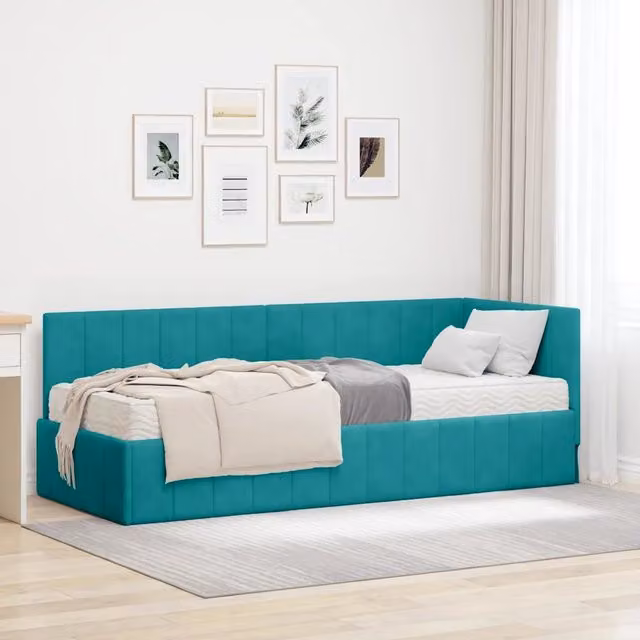 Struttura Letto Angolare con Materasso 2 pz-Giroletto con materasso Turchese Velluto 519850