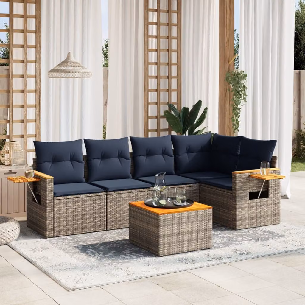 Maison Exclusive - Set Divani da Giardino 6 pz con Cuscini Grigio in Polyrattan