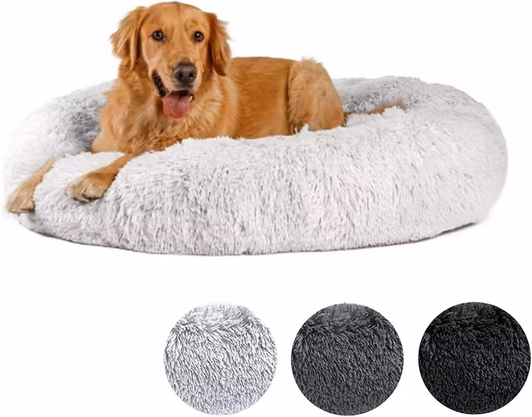 Cuccia per cani a forma di ciambella – il modello originale – lavabile [S, 60 cm, bianco], cuccia morbida per cani di taglia grande, media e piccola (grigio chiaro)