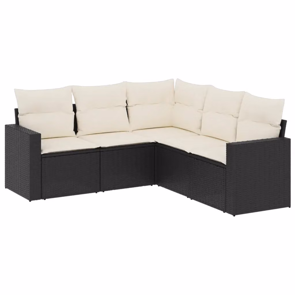 vidaXL Set Divani da Giardino a L 5 pz con Cuscini in Polyrattan e Struttura in Acciaio Nero – 2