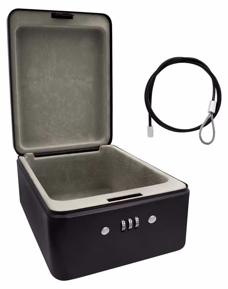 Cassaforte da viaggio - Combinazione a 3 cifre - 20 x 15 x 6,5 cm - Nero - Per auto e vacanza