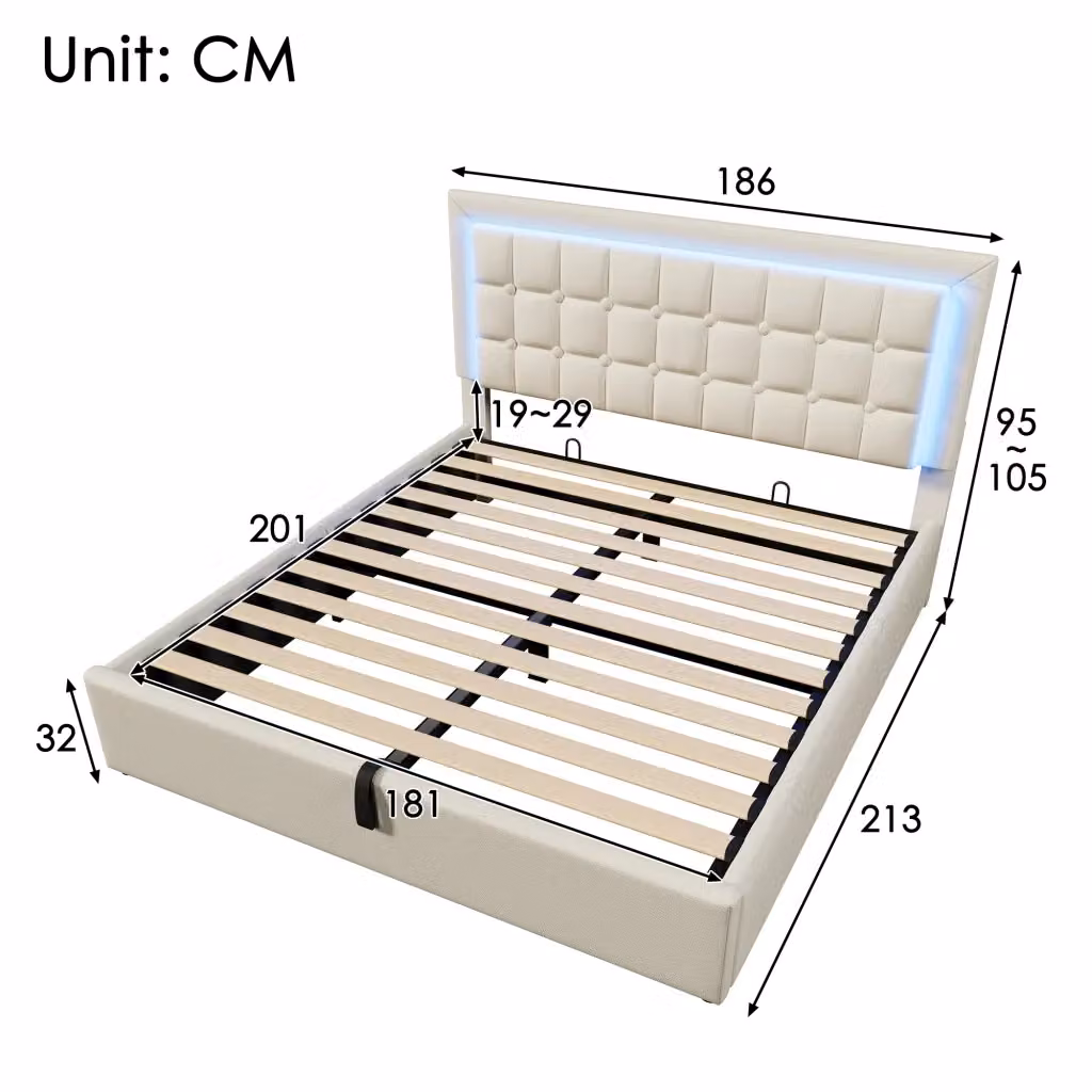 Letto imbottito moderno KOMHTOM bianco con contenitore a sollevamento L/P/H: 180 x 200 x 213 cm – 2