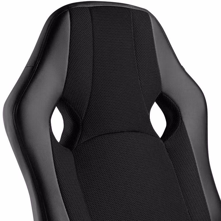 Sedia da gaming Tectake Goodman nera con seduta in ecopelle e tessuto, girevole a 360 gradi con braccioli e ruote, L/P/H: 65 x 66 x 120 cm