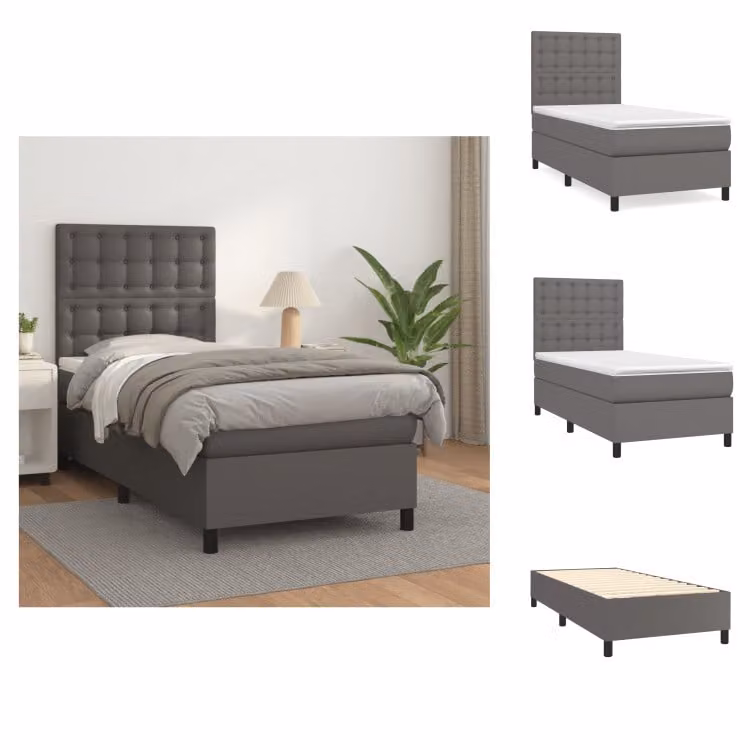 vidaXL Letto a molle con materasso grigio 80x200 cm in Pelle finta - Letti & strutture letto