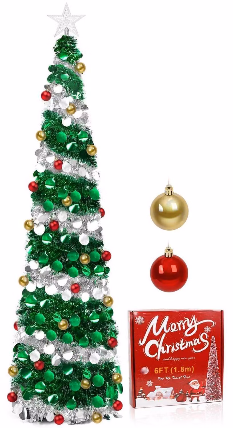 Albero di Natale artificiale, 180 cm, verde e argento, pieghevole