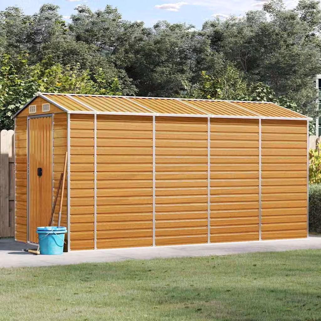 Capanno da giardino vidaXL in acciaio zincato marrone chiaro L: 385 cm, P: 191 cm, H: 198 cm