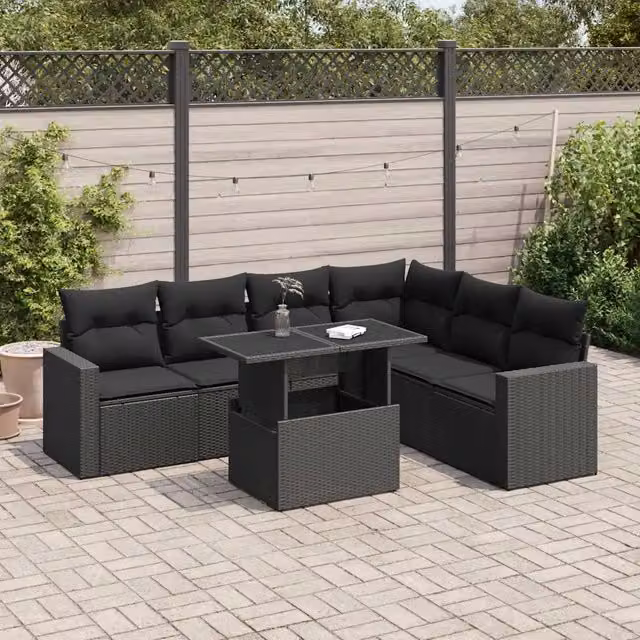 Set Divani da Giardino con Cuscini 7pz Nero Polyrattan 3326326