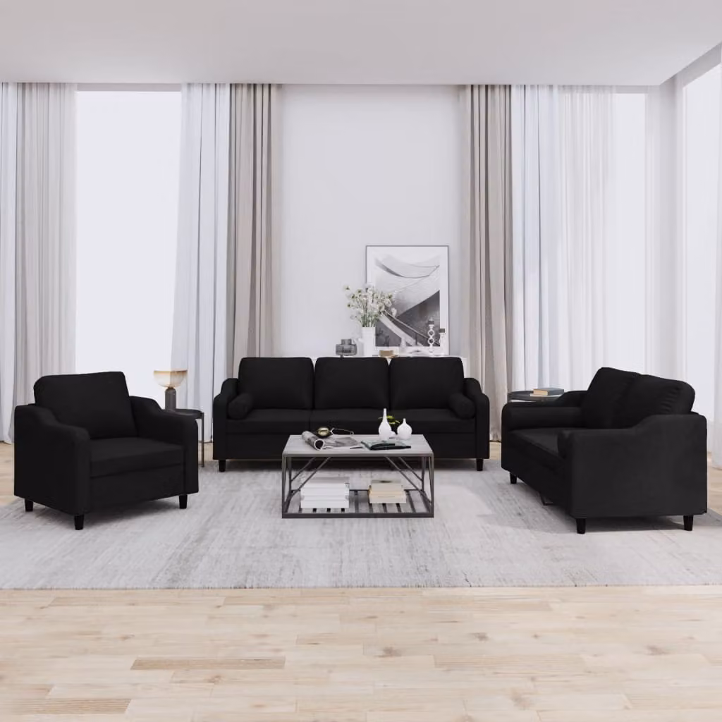 Maison Exclusive - Set divano a 3 pezzi con cuscini in tessuto nero