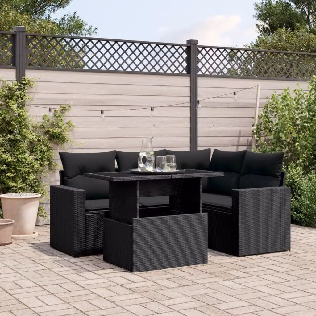 Maison Exclusive - Set Divani da Giardino 5 pz con Cuscini in Polyrattan Nero