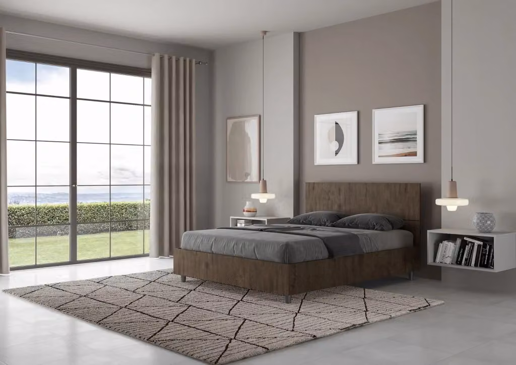Letto Matrimoniale Francese con Contenitore e Rete a Alzata GIORDANOSHOP L/P/H: 140 x 200 x 102 cm, Colore Marrone – 2