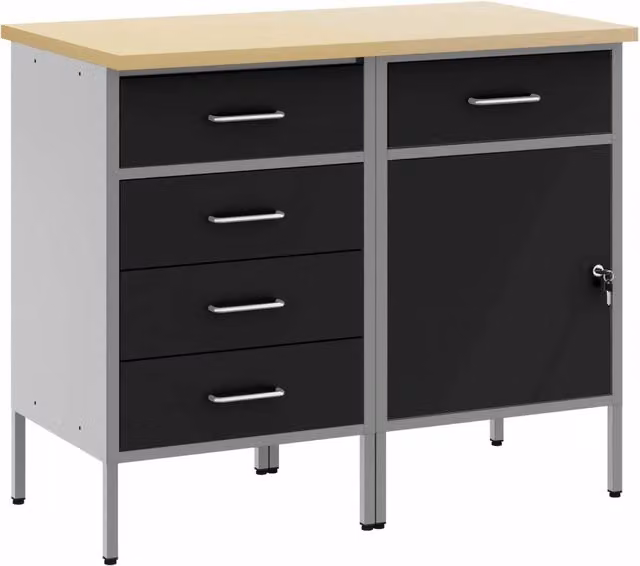 Set di 2 mobili da lavoro DESIGN IN in acciaio e legno, colore nero e grigio, L: 100 cm, P: 55 cm, H: 85 cm – 1