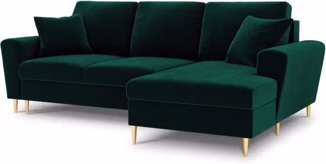 Divano convertibile angolare destro con contenitore Kyoto di Cosmopolitan Design, 4 posti in velluto verde bottiglia, L: 241 cm, P: 145 cm, H: 88 cm