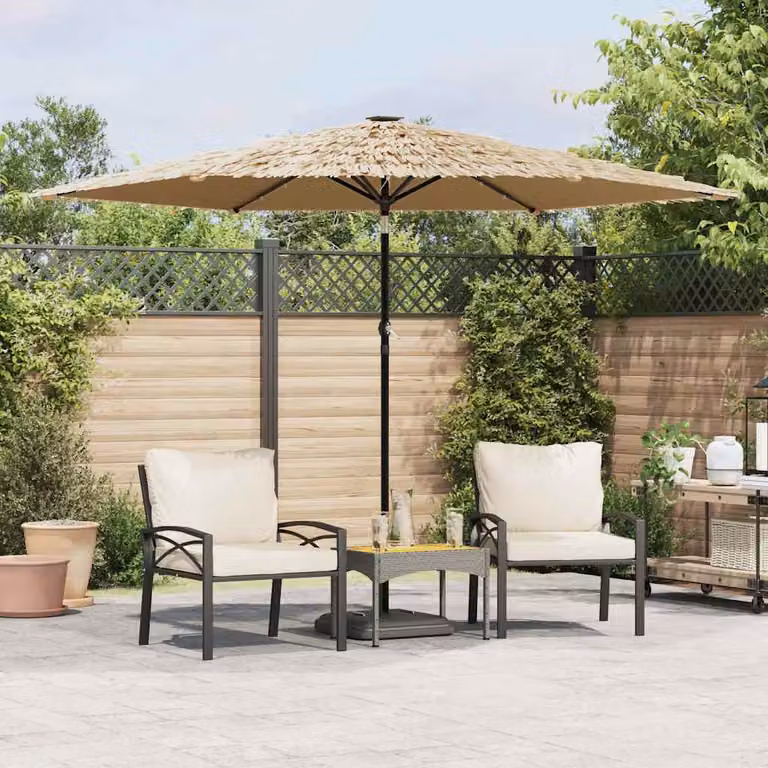 Ombrellone da giardino vidaXL con LED e palo in acciaio, colore marrone e beige, L: 288 cm, P: 288 cm, H: 225 cm