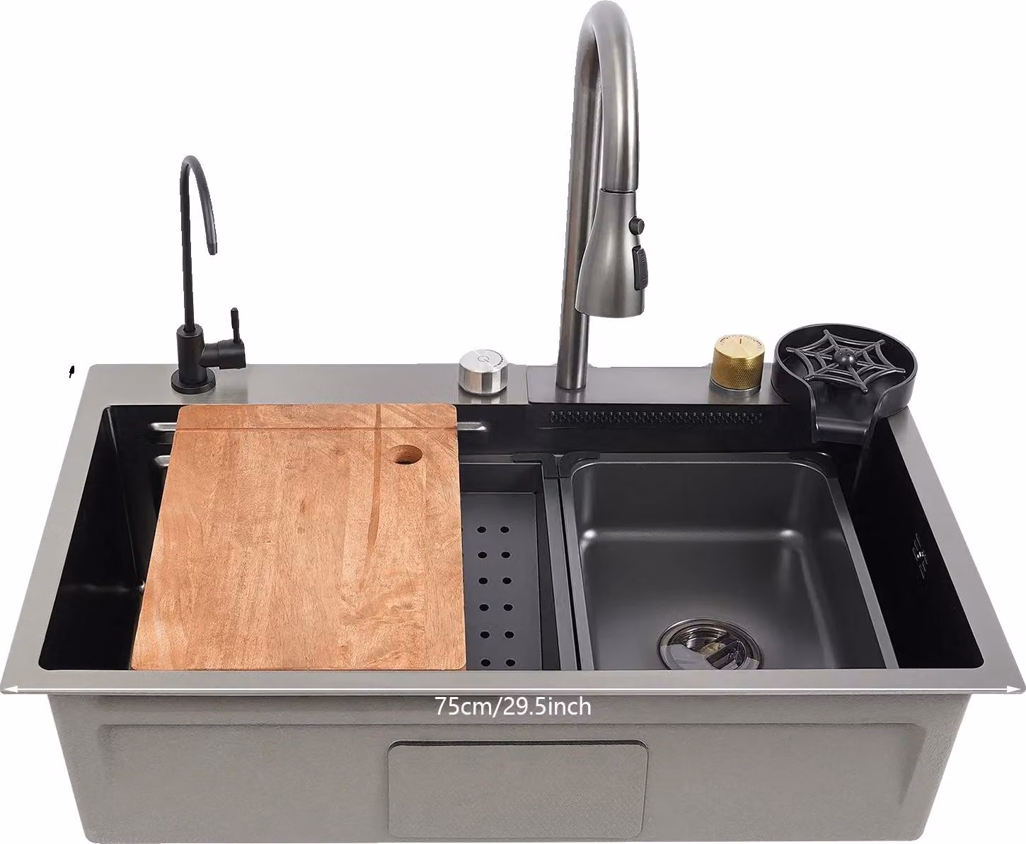 Lavello da cucina, modello con un solo vano, completo di rubinetto estraibile, 75 cm
