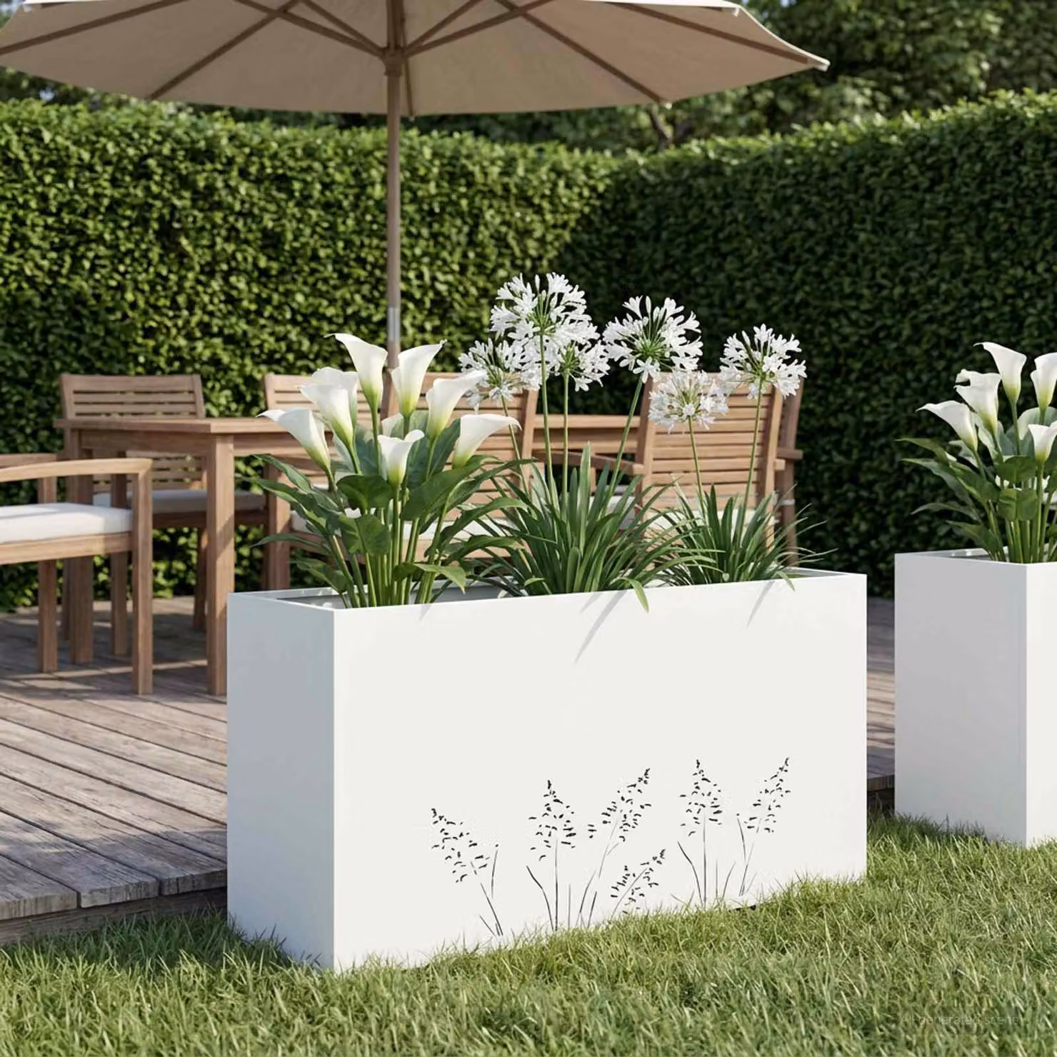 vidaXL Vaso da giardino in metallo Bianco L: 100 cm, P: 30 cm, H: 49 cm
