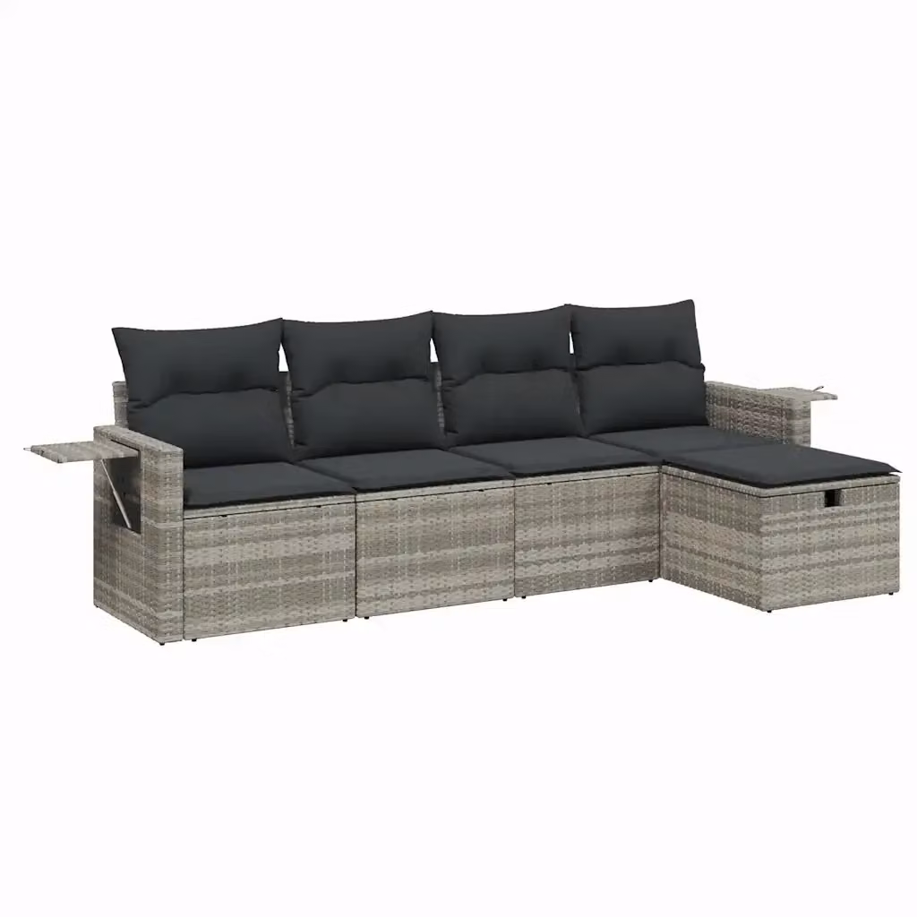 vidaXL Set Divano da Giardino a L con Cuscini Grigio con Struttura in Metallo e Polyrattan – 2