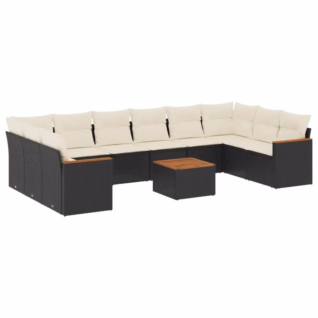 vidaXL Set Divani da Giardino 11 pz in Polyrattan Nero con Cuscini e Tavolino da Esterno – 2