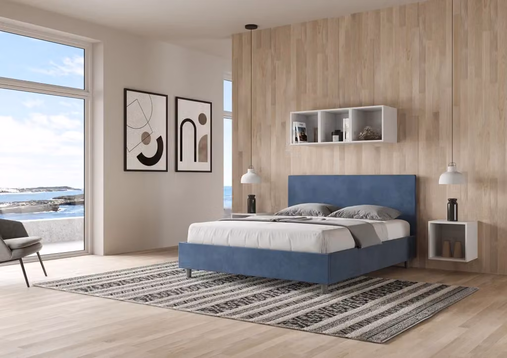 Letto matrimoniale king size BS COM con rete imbottita in microfibra blu L: 185 cm, P: 212 cm, H: 106 cm – 2