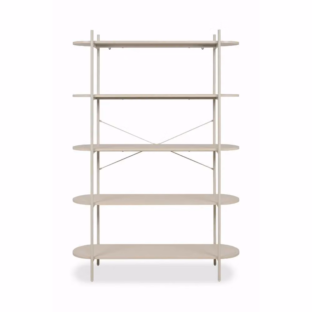 Libreria Hanoi20B in stile industrial con 5 ripiani in legno rovere e struttura in metallo beige e marrone, L 120 cm x P 34,5 cm x H 174 cm – 2