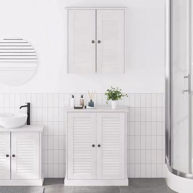 Set di mobili da bagno vidaXL in legno di pino bianco stile rustico composto da armadietto a muro e armadietto laterale