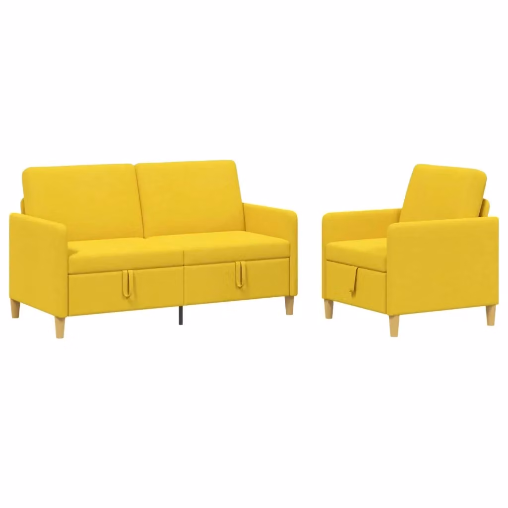 Set di Divani Moderni vidaXL con Contenitore e Seduta Sollevabile, 2 Pezzi (Divano a 3 Posti e Poltrona), Tessuto Giallo e Marrone – 2