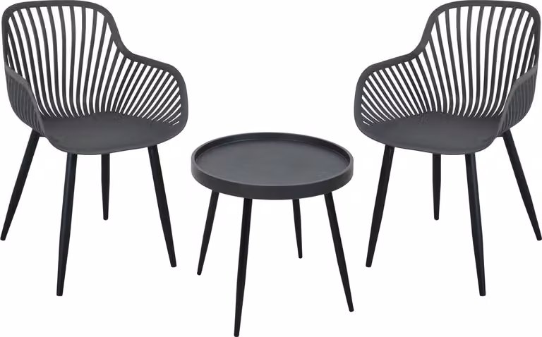 SVITA PHILLY Set di mobili da balcone, 3 pezzi, grigio/nero