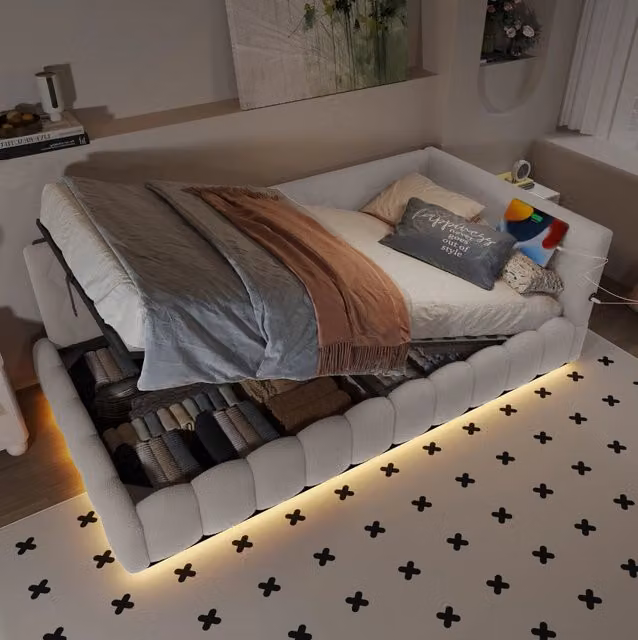 Daybed 90x200 cm con rete a doghe; LED; USB e Type-C; bianco