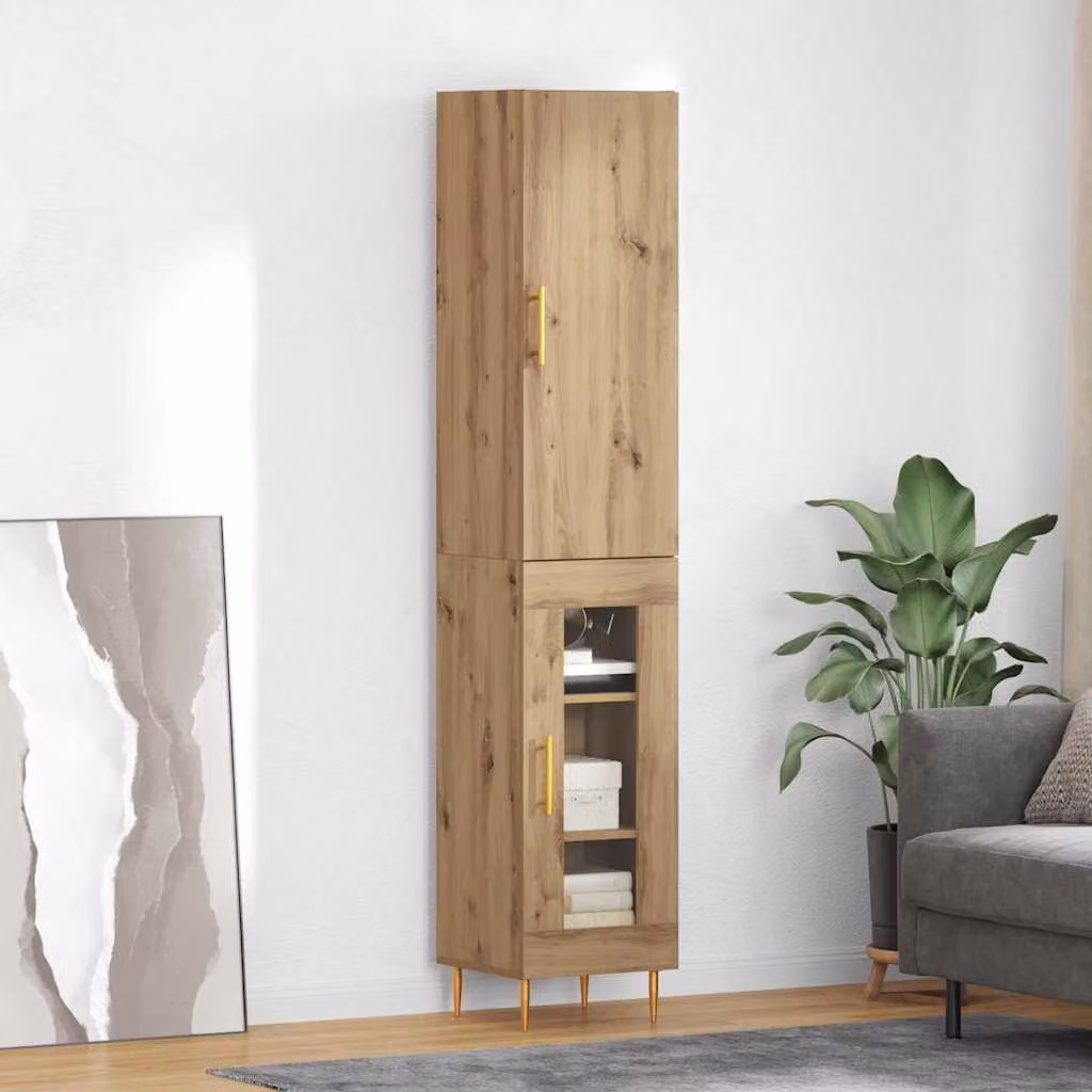 Set di 2 credenze vidaXL in stile moderno color rovere, L/P/H: 34,5 x 34 x 180 cm