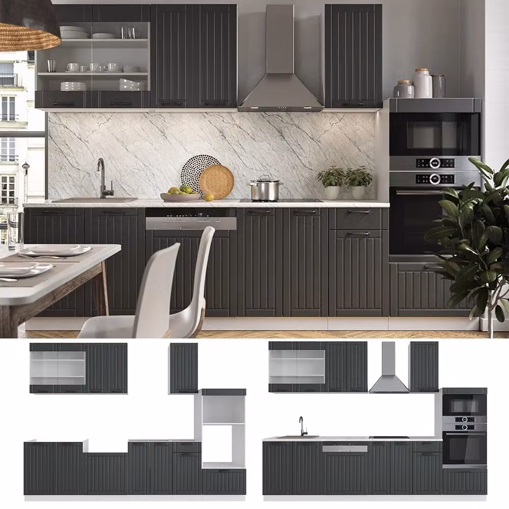 Cucina componibile Vicco Fame-Line Antracite e Bianco stile rustico con armadio alto L: 300 cm – 2