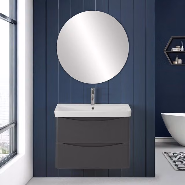 Mobile bagno sospeso Inbagno antracite lucido con cassetti e ante soft close L: 80 cm, P: 46 cm, H: 60 cm – 1